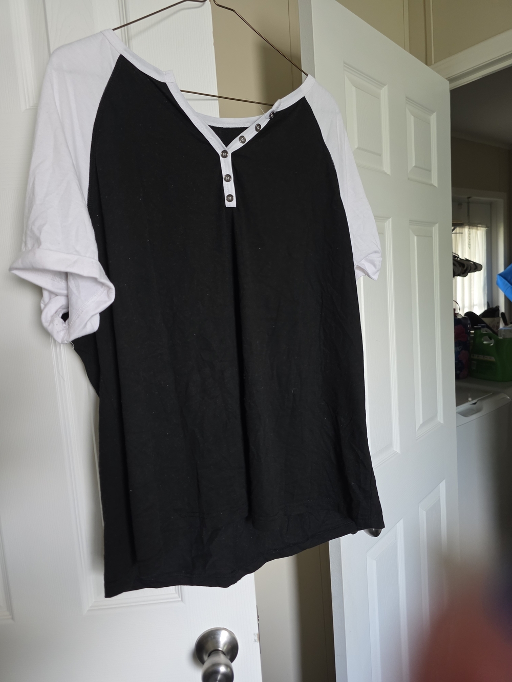 Black and White Raglan Henley Tee